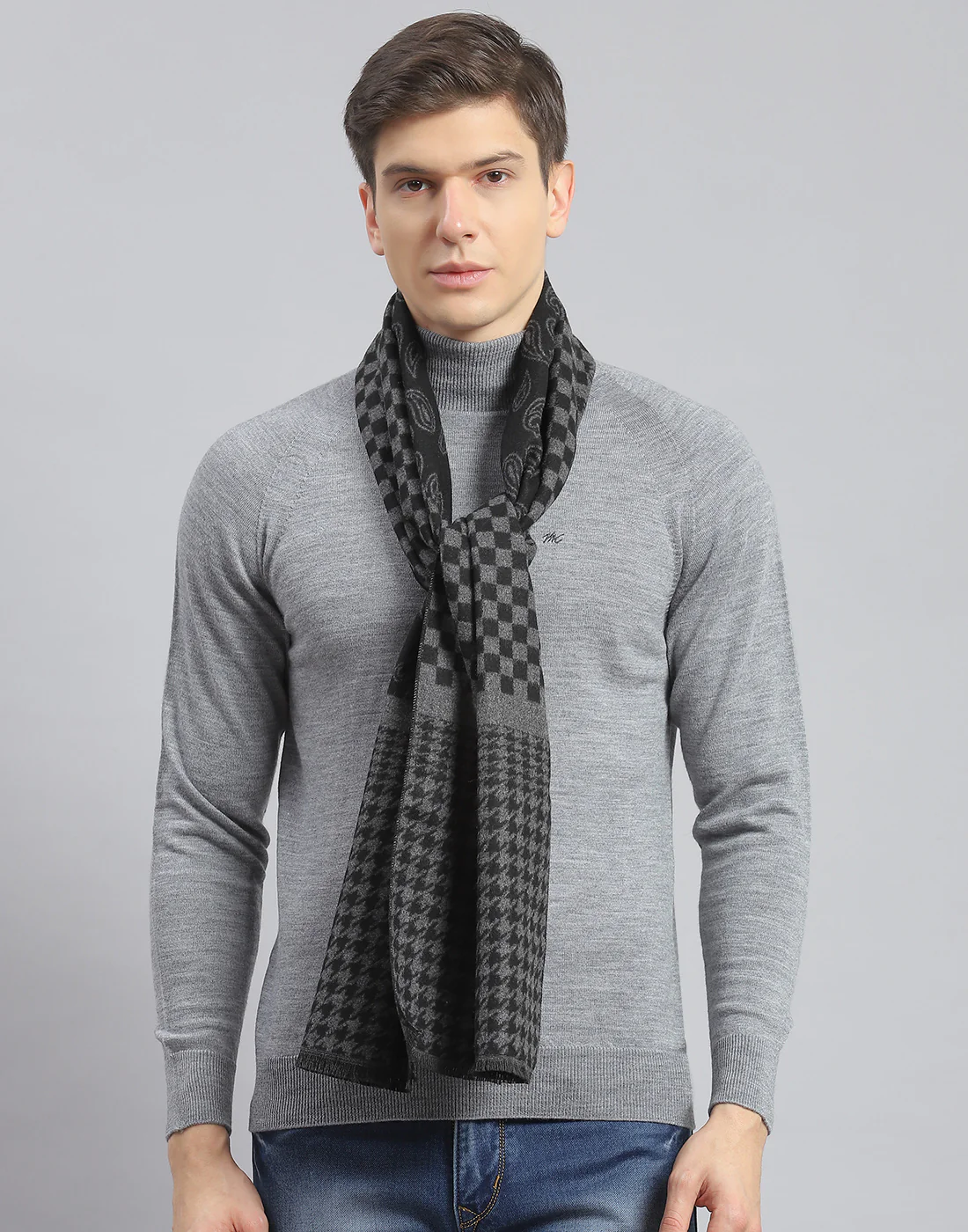 Men Black Check Muffler - Image 2