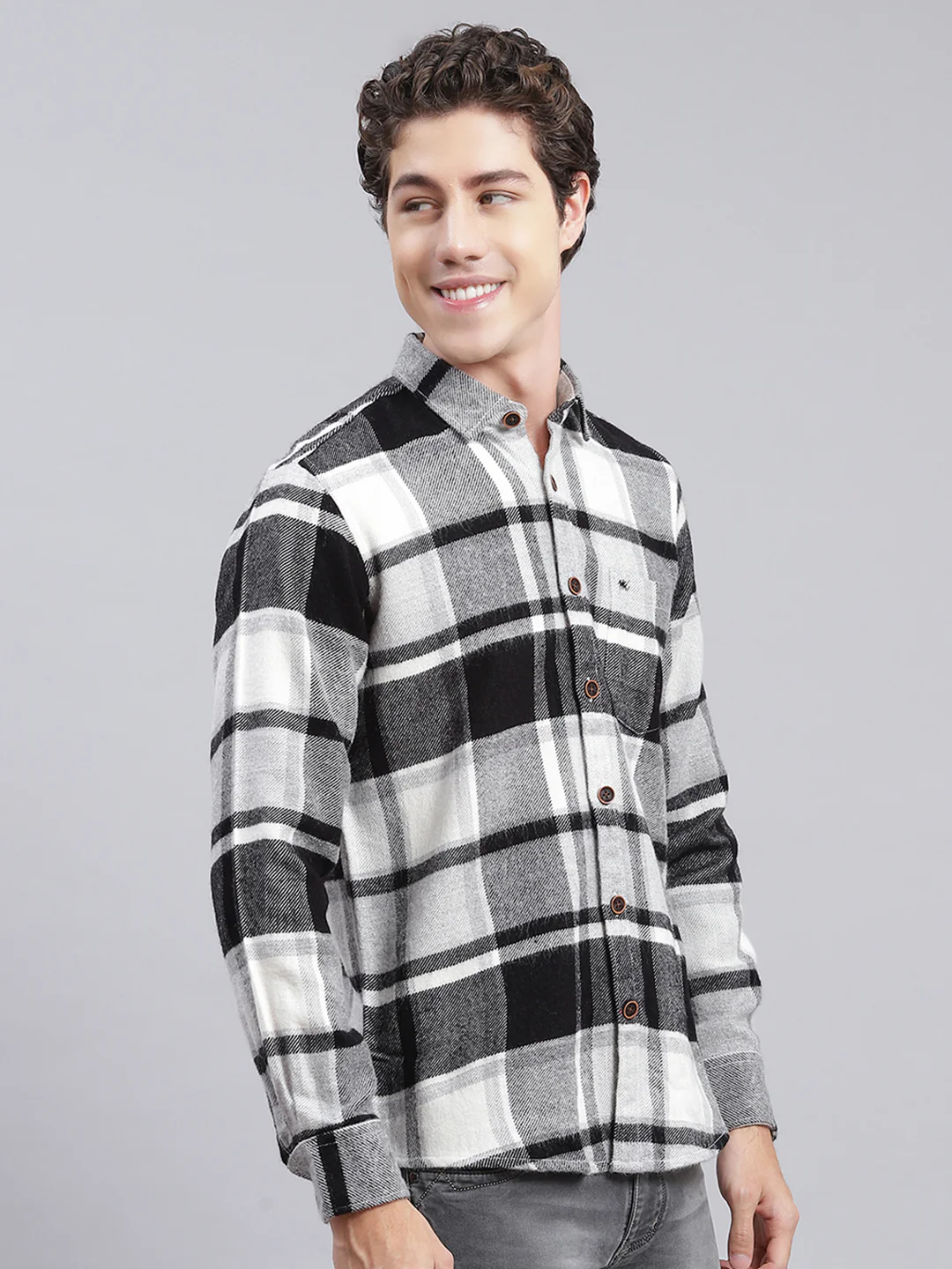 Men Black Check Poly Acrylic Shirt - Image 3