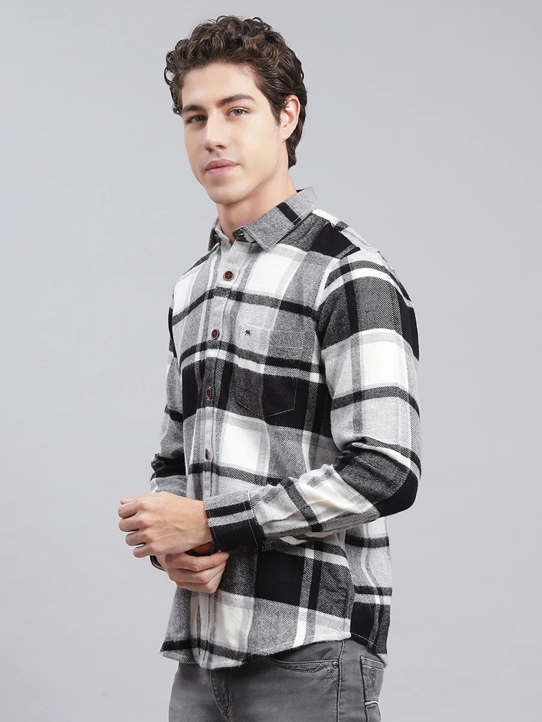Men Black Check Poly Acrylic Shirt - Image 4