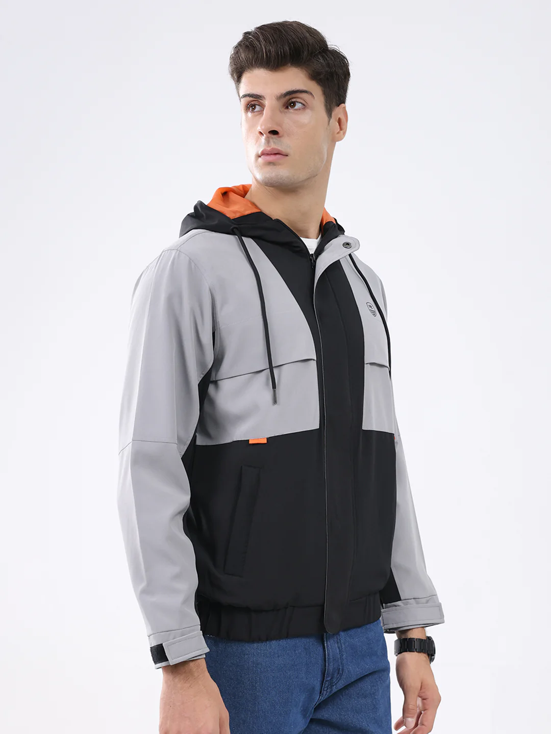 Men Black Colourblocked Hooded Full Sleeve Jacket - Image 4