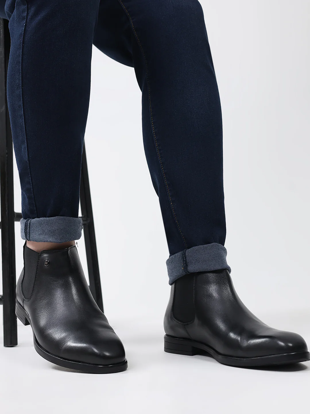 Men Black Elastic Genuine Leather Chelsea Boots - Image 10
