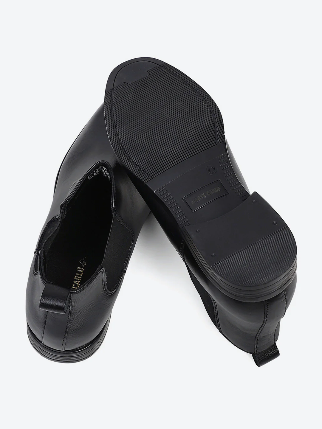 Men Black Elastic Genuine Leather Chelsea Boots - Image 8