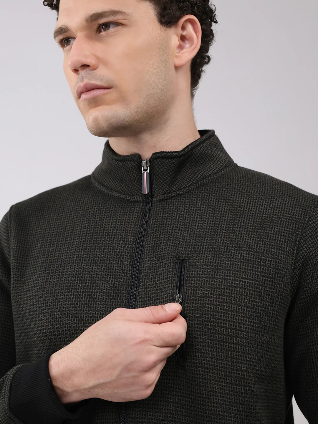 Men Black Embroidered Round Neck Full Sleeve Winter Tracksuit - Image 6