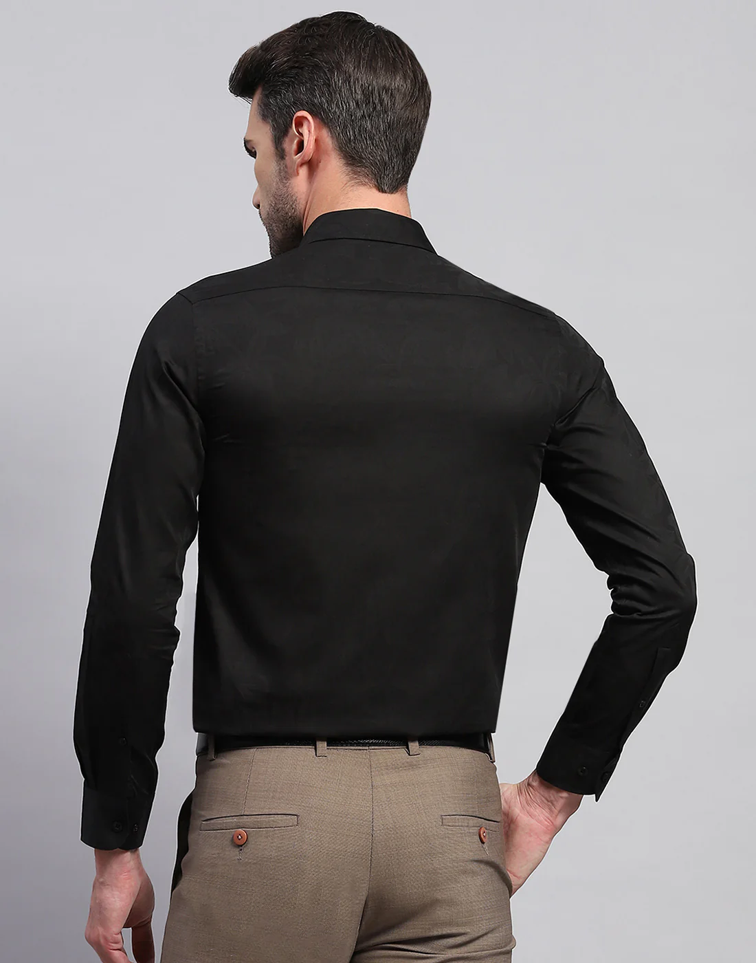Men Black Floral Print Collar Neck Full Sleeve Shirt - Image 6