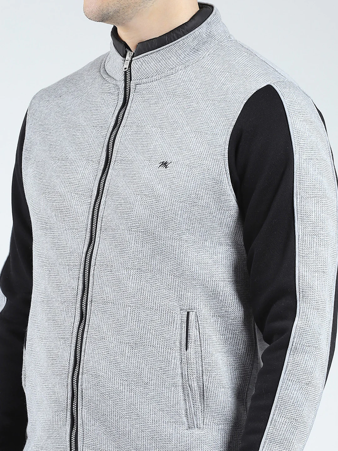 Men Black & Grey Solid Mock Neck Full Sleeve Winter Tracksuit - Image 7