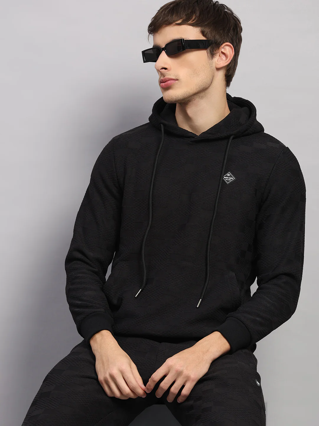 Men Black Jaquard Collar Full Sleeve Winter Tracksuit - Image 6