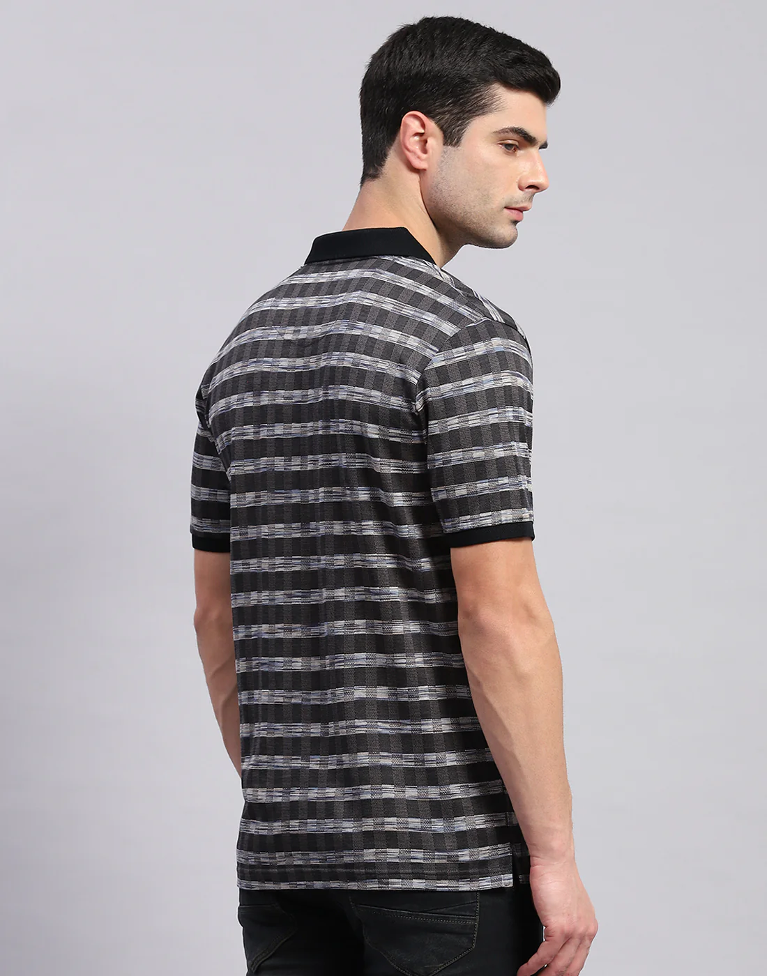 Men Black Jaquard Polo Collar Half Sleeve T-Shirt - Image 6