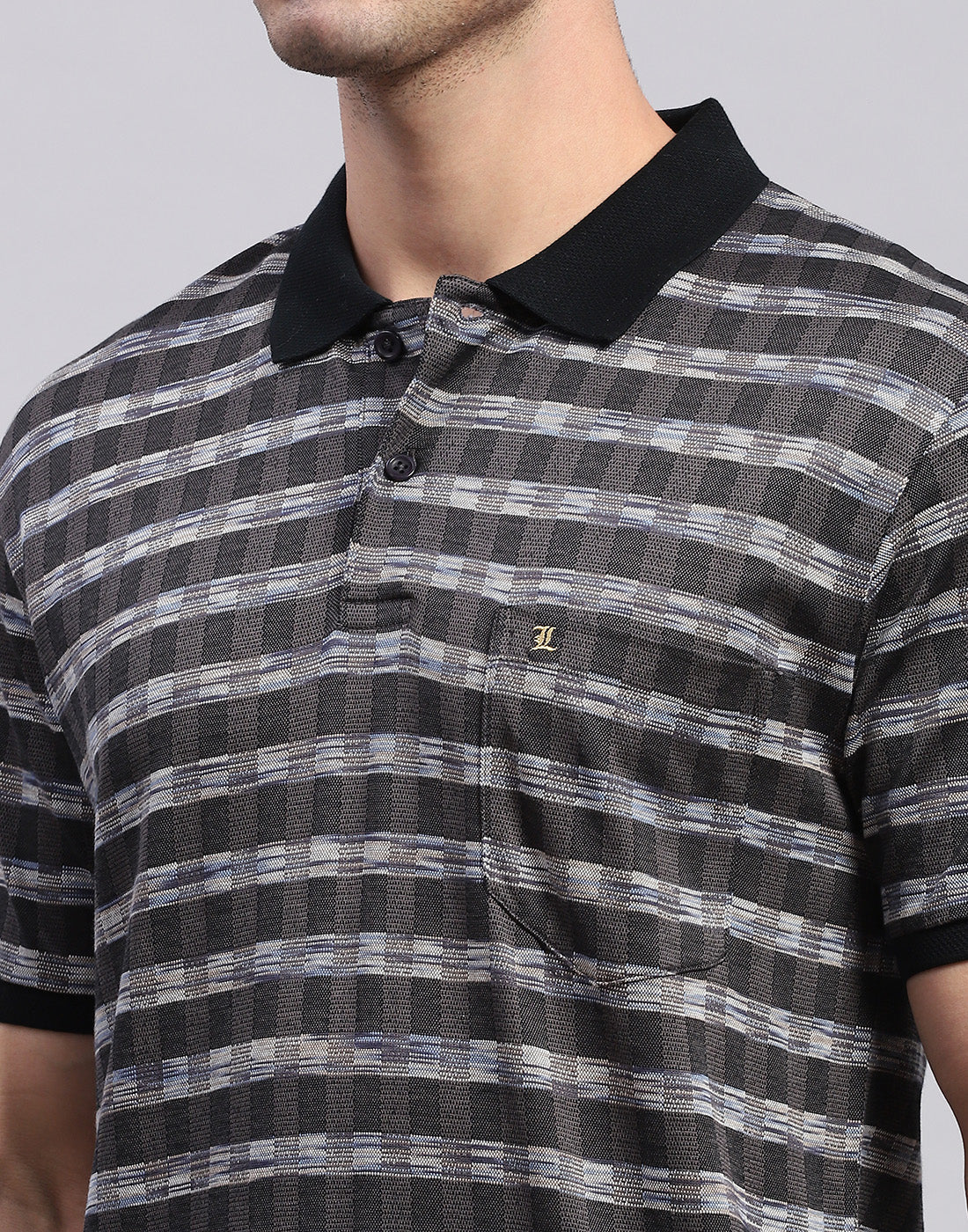 Men Black Jaquard Polo Collar Half Sleeve T-Shirt - Image 7