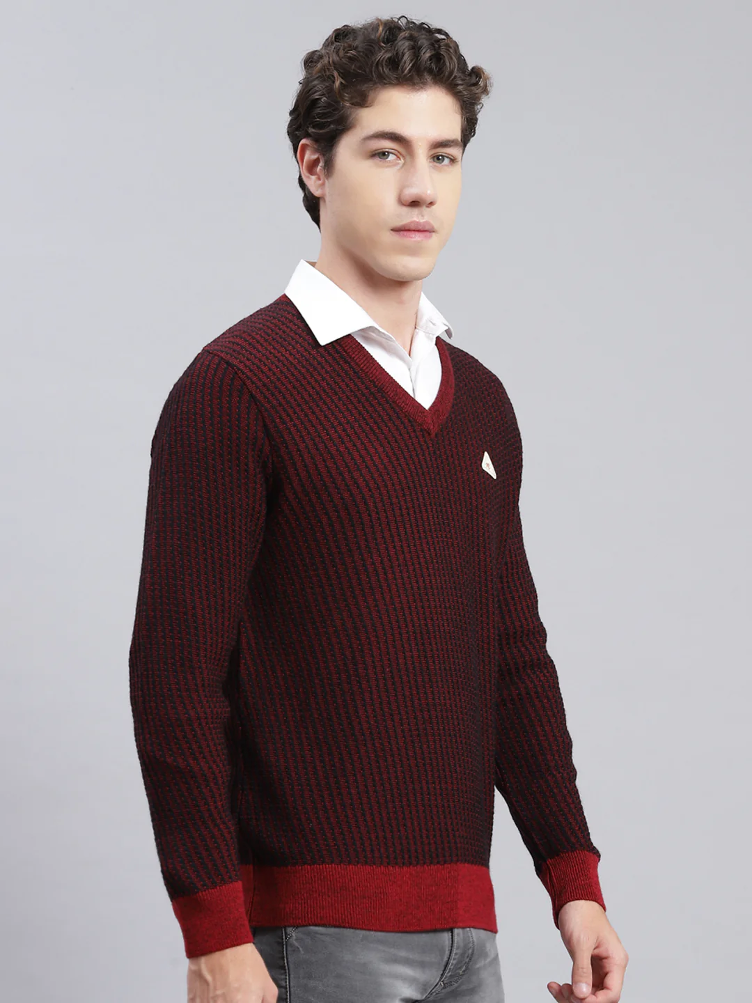 Men Black Jaquard Wool blend Pullover - Image 2