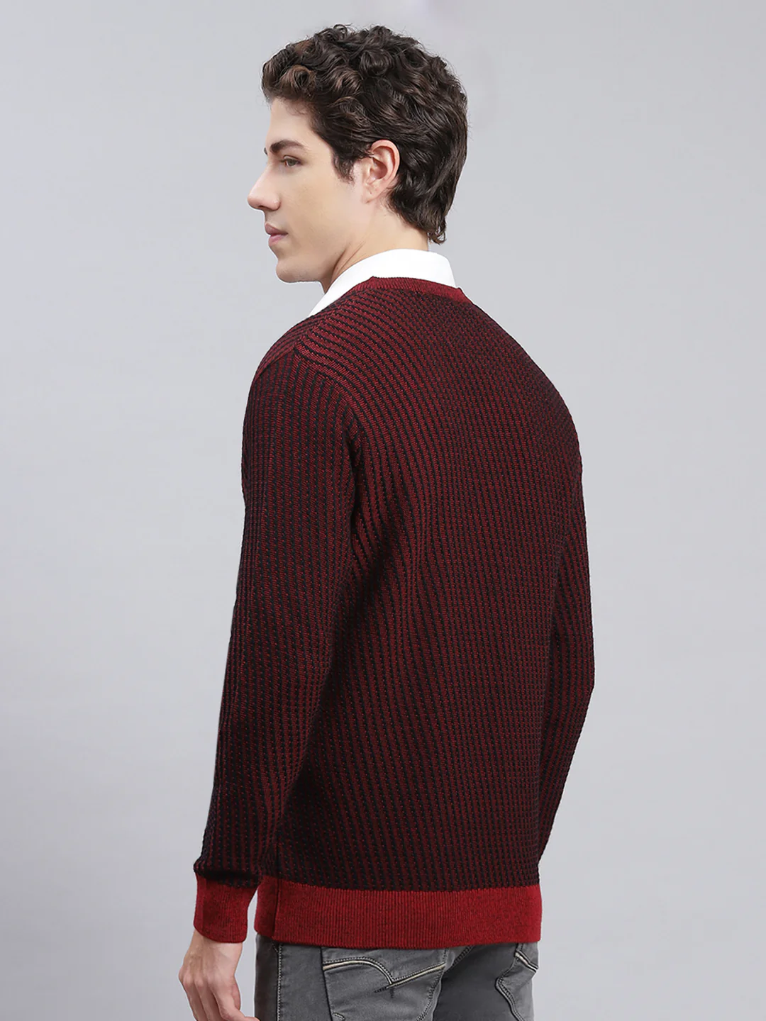 Men Black Jaquard Wool blend Pullover - Image 4