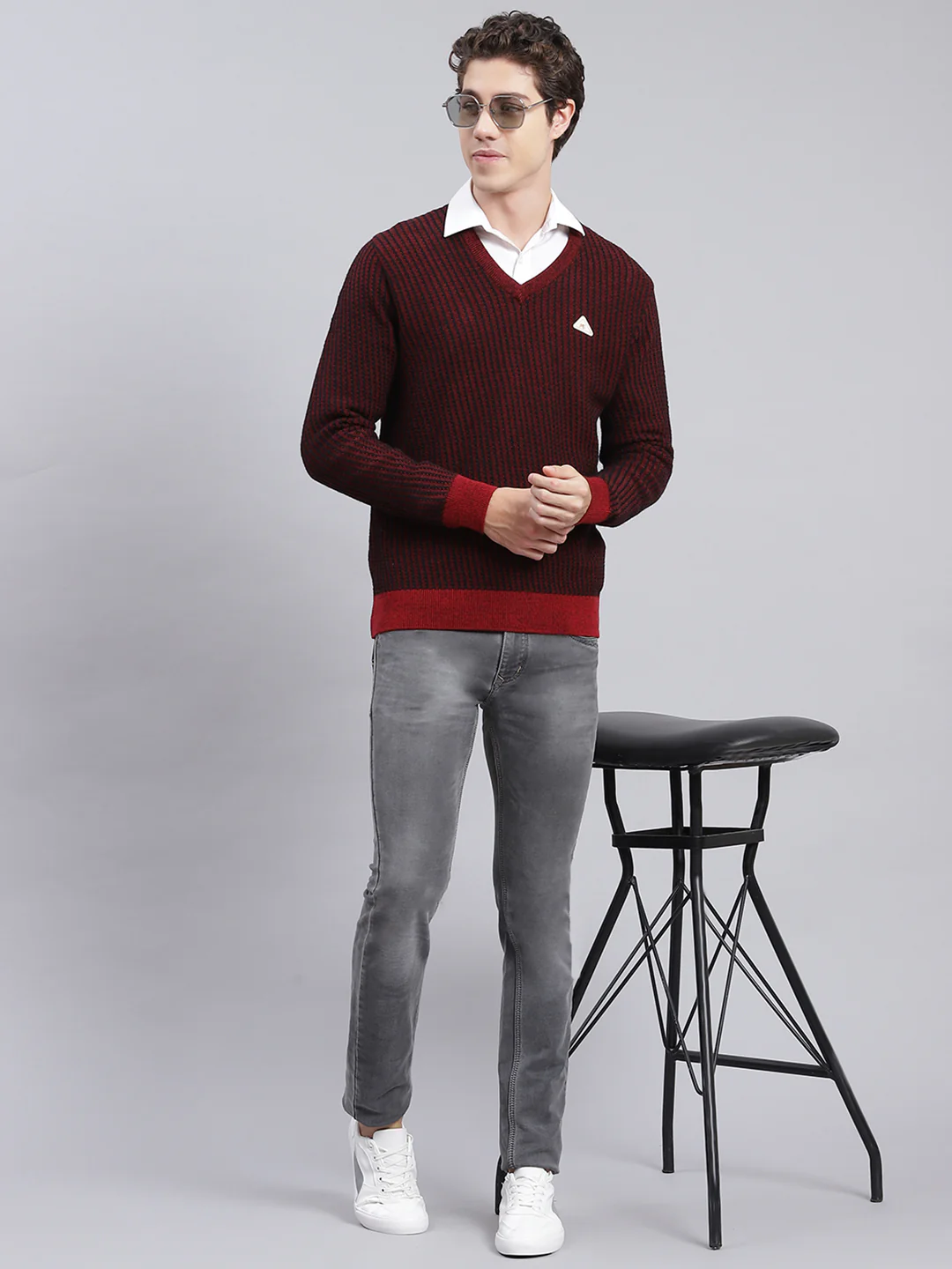 Men Black Jaquard Wool blend Pullover - Image 5