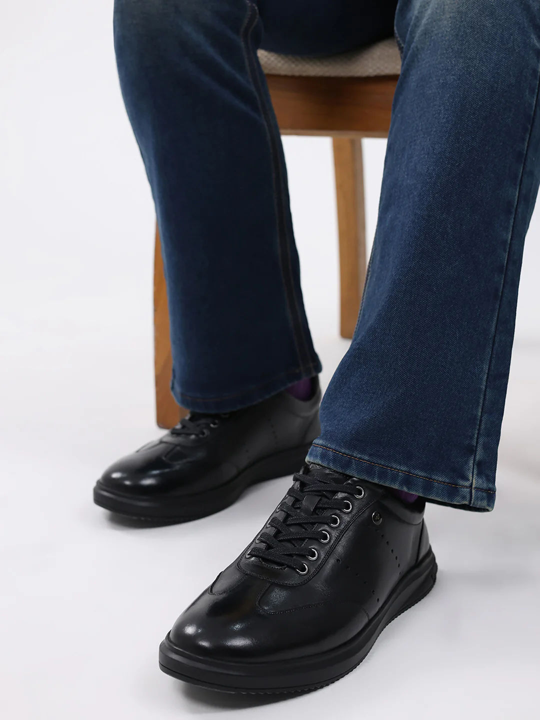 Men Black Lace Up Genuine Leather Casual Shoes - Image 10