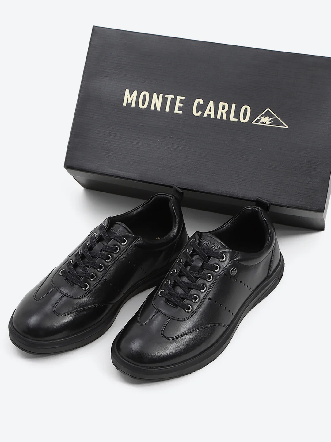 Men Black Lace Up Genuine Leather Casual Shoes - Image 2