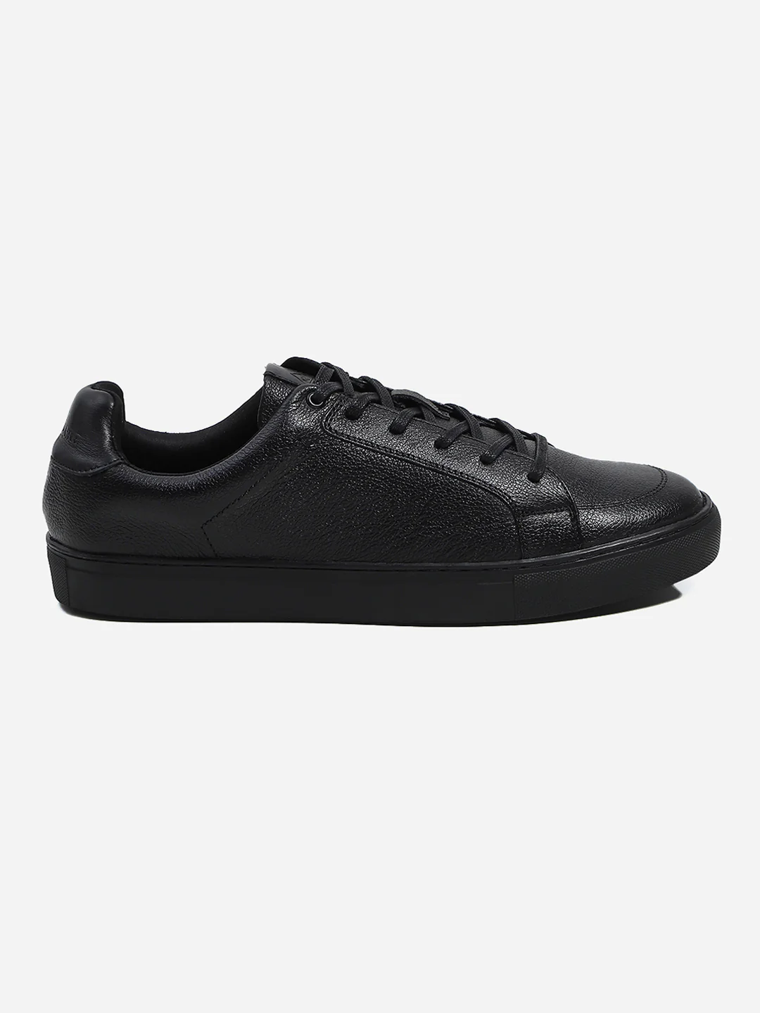 Men Black Lace Up Genuine Leather Casual Sneakers - Image 6