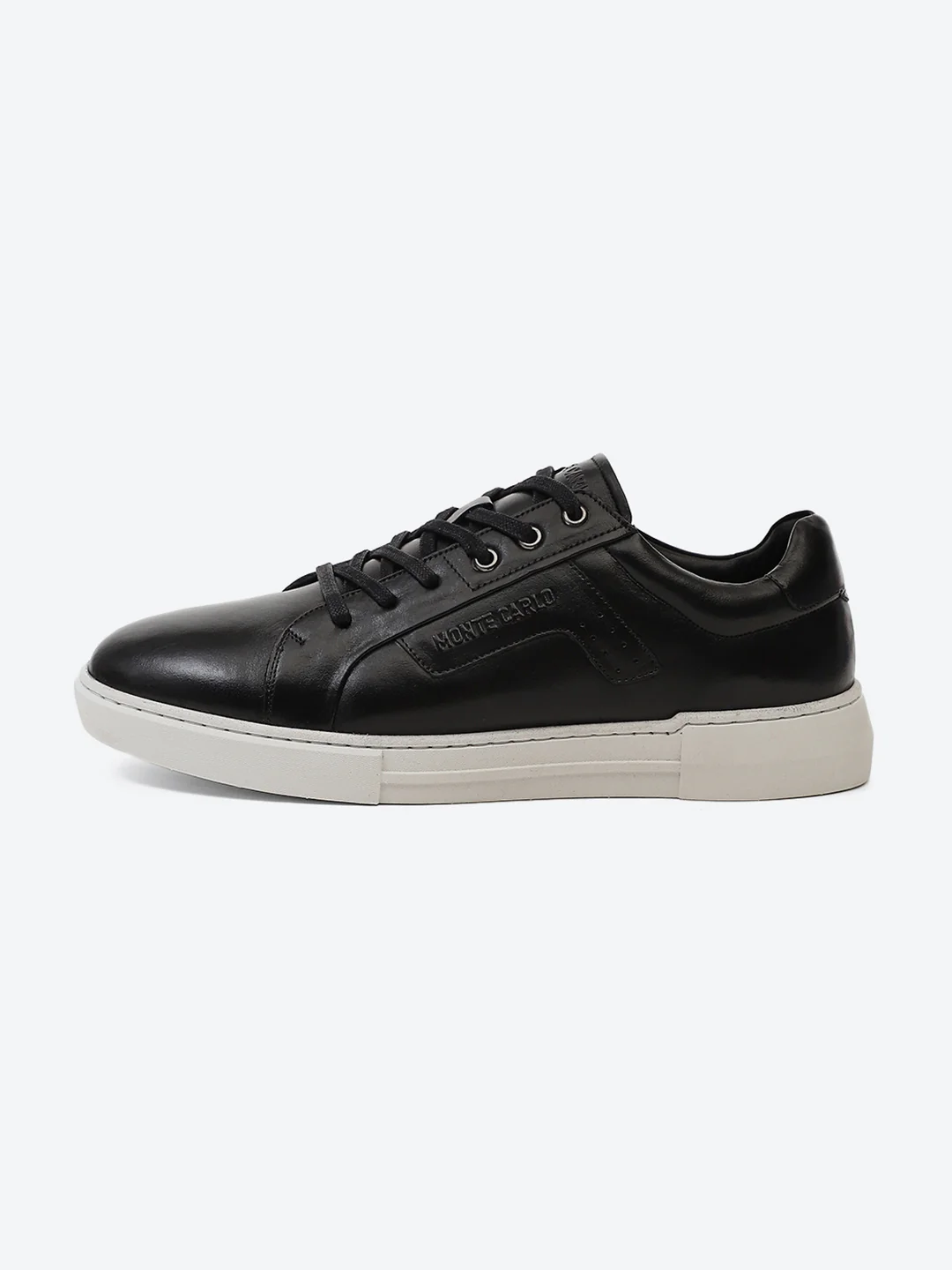 Men Black Lace Up Genuine Leather Casual Sneakers - Image 4
