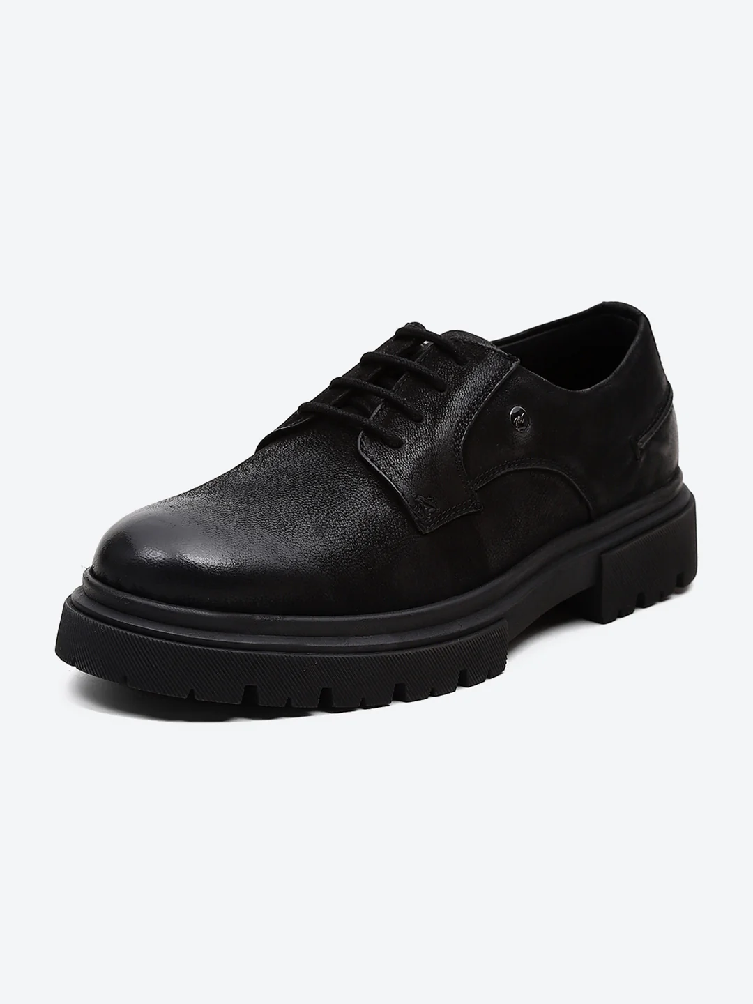 Men Black Lace Up Leather Chunky Shoes - Image 3