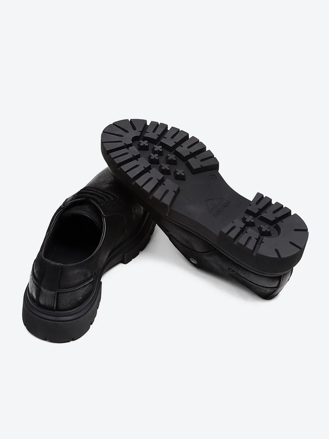 Men Black Lace Up Leather Chunky Shoes - Image 8