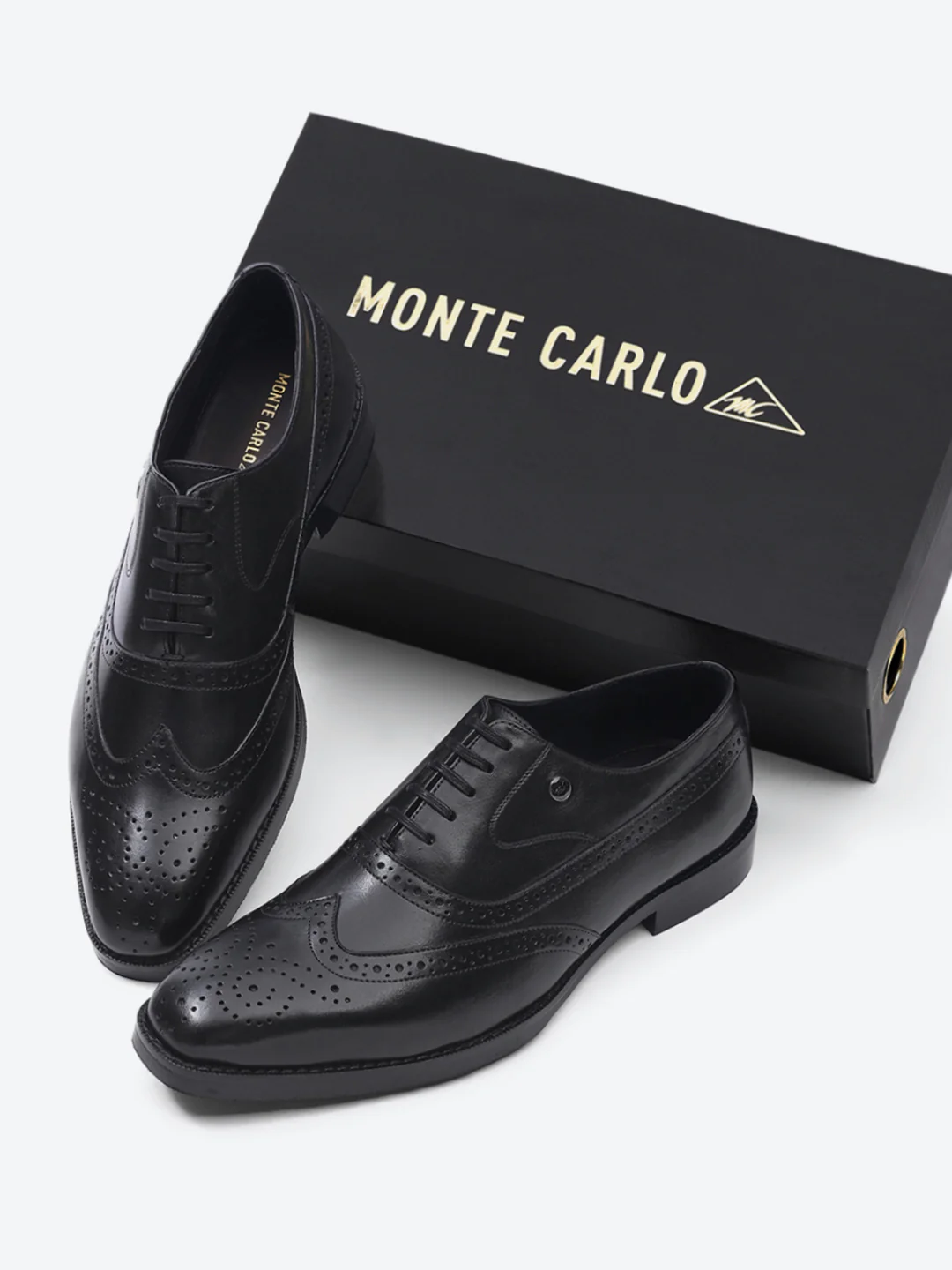 Men Black Lace Up Leather Formal Brogues - Image 2