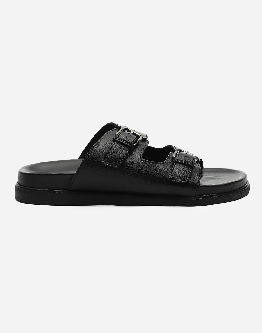 Men Black Leather Comfort Casual Slippers - Image 5