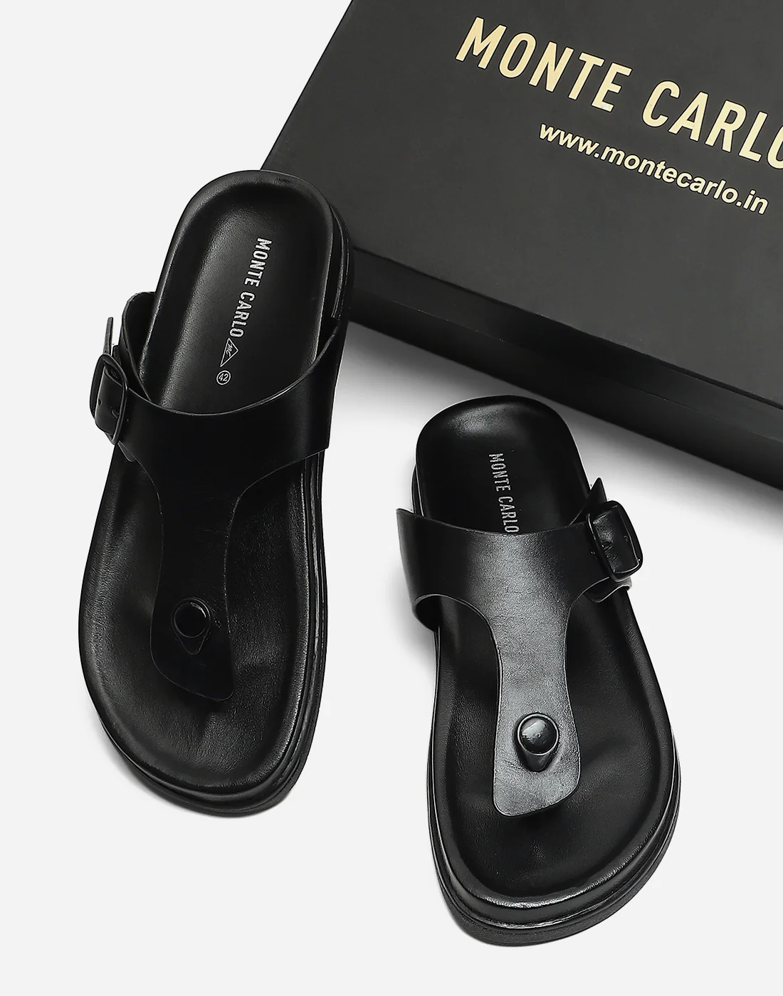 Men Black Leather Comfort Casual Slippers - Image 3