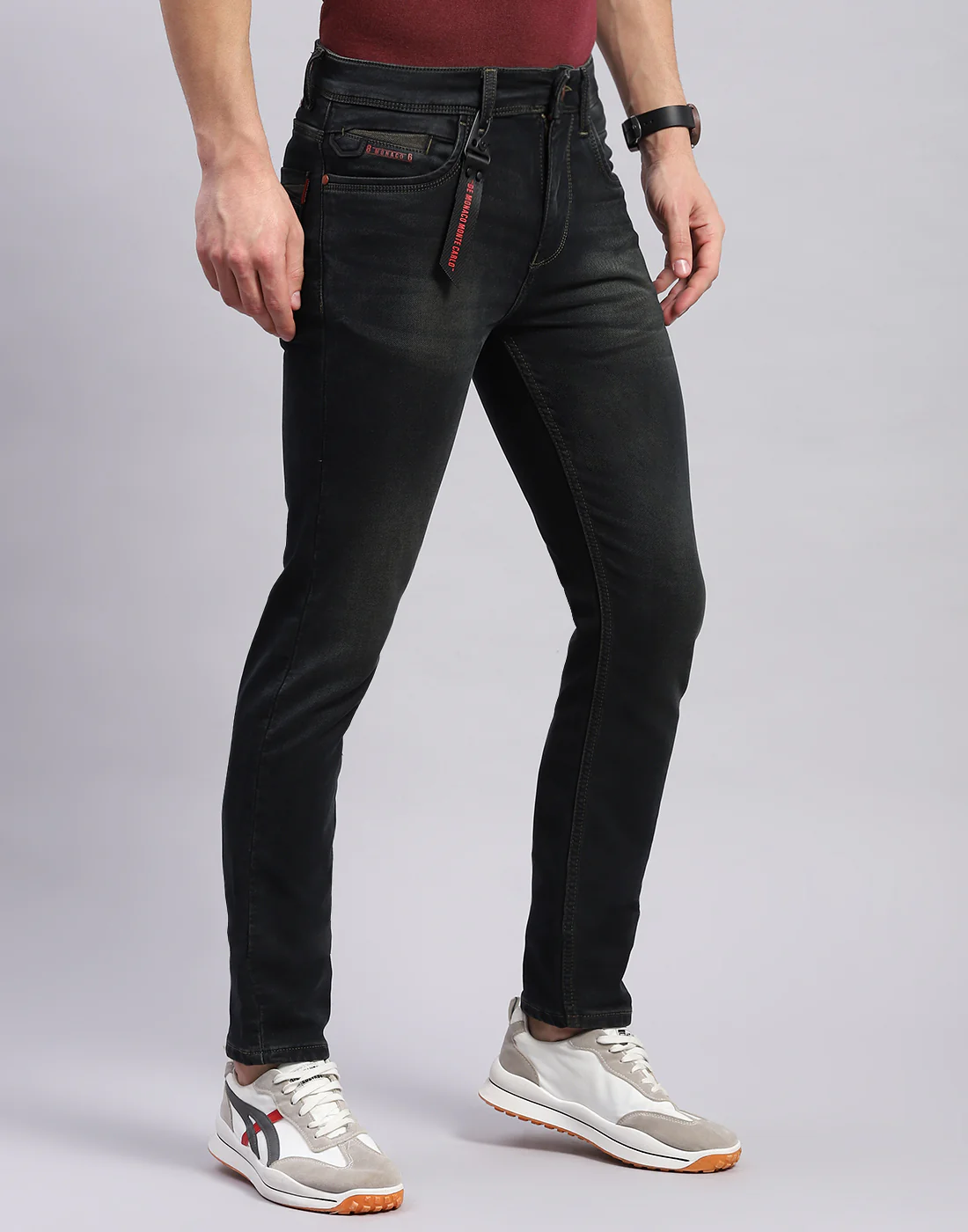 Men Black Light Wash Narrow Fit Denim - Image 4