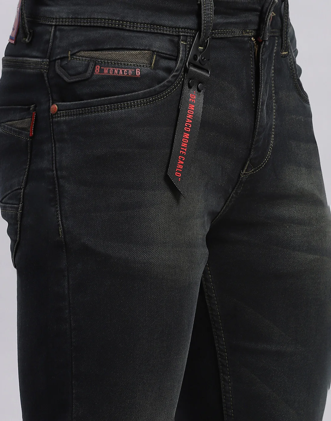 Men Black Light Wash Narrow Fit Denim - Image 6