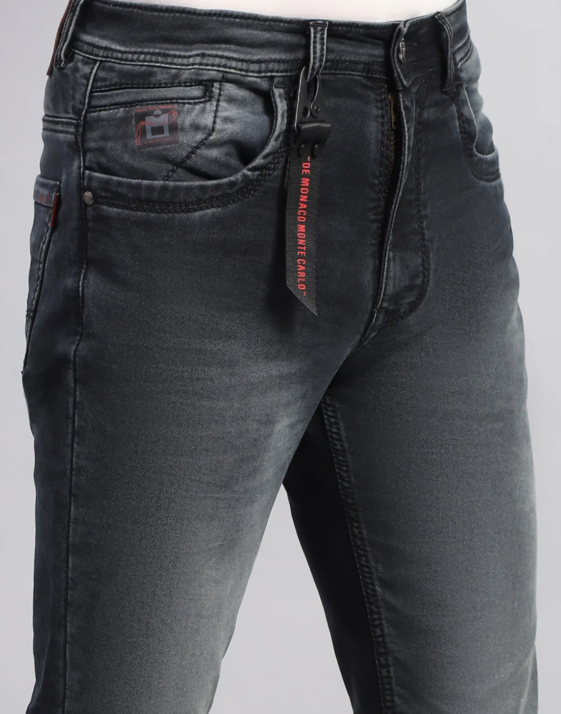 Men Black Light Wash Narrow Fit Denim - Image 6