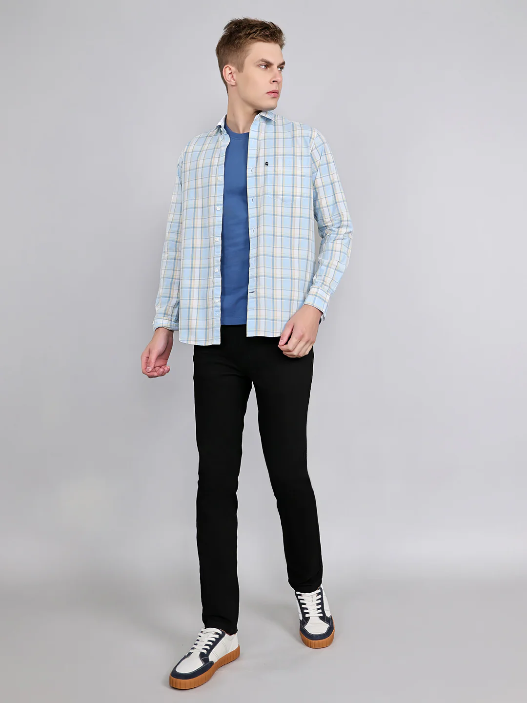 Men Black Light Wash Narrow Fit Denim - Image 6