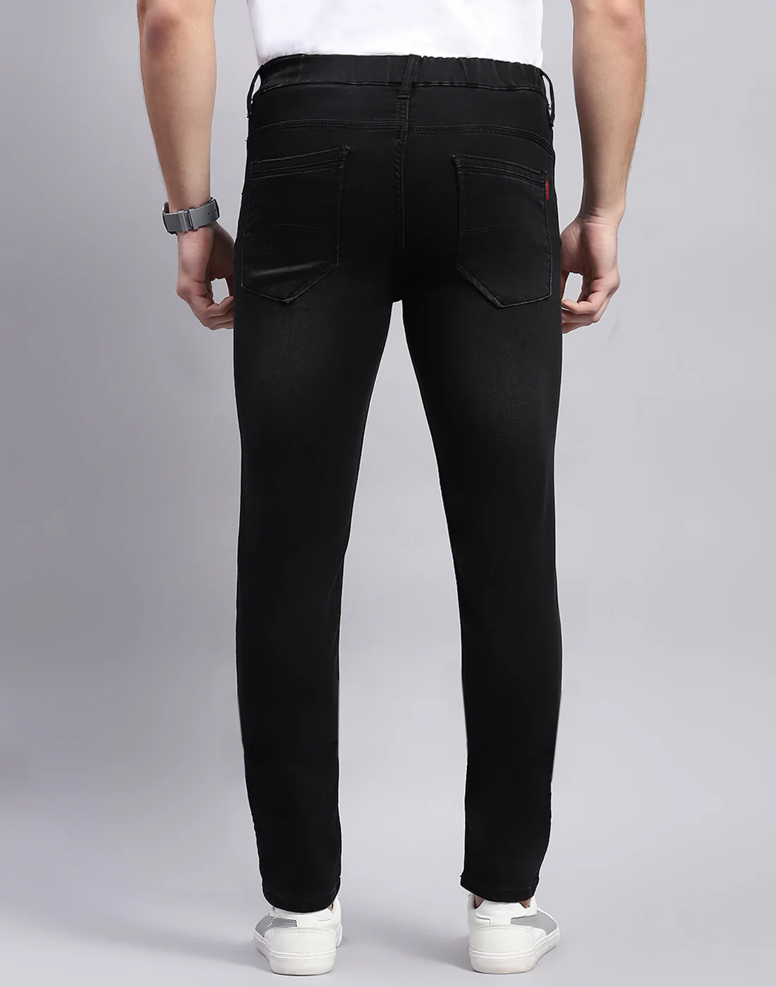 Men Black Light Wash Regular Fit Denim - Image 5