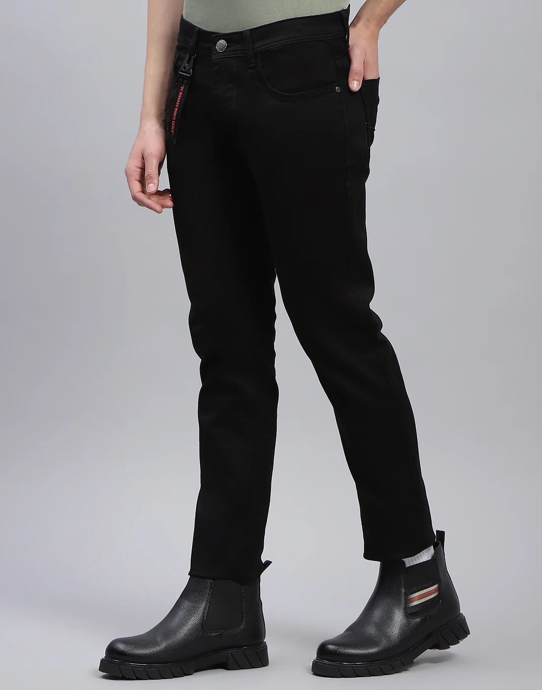 Men Black Light Wash Skinny Fit Denim - Image 3