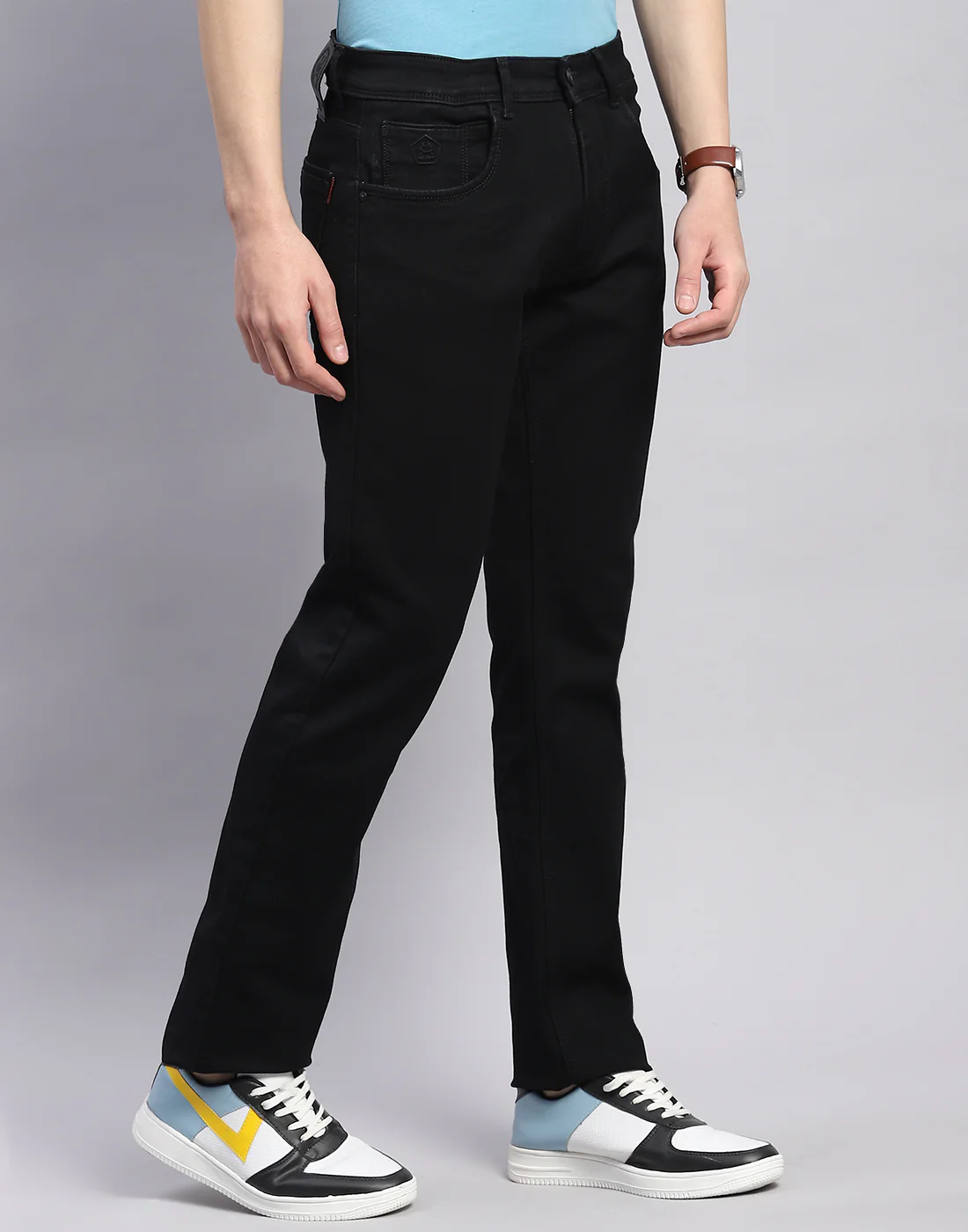 Men Black Light Wash Straight Fit Denim - Image 4