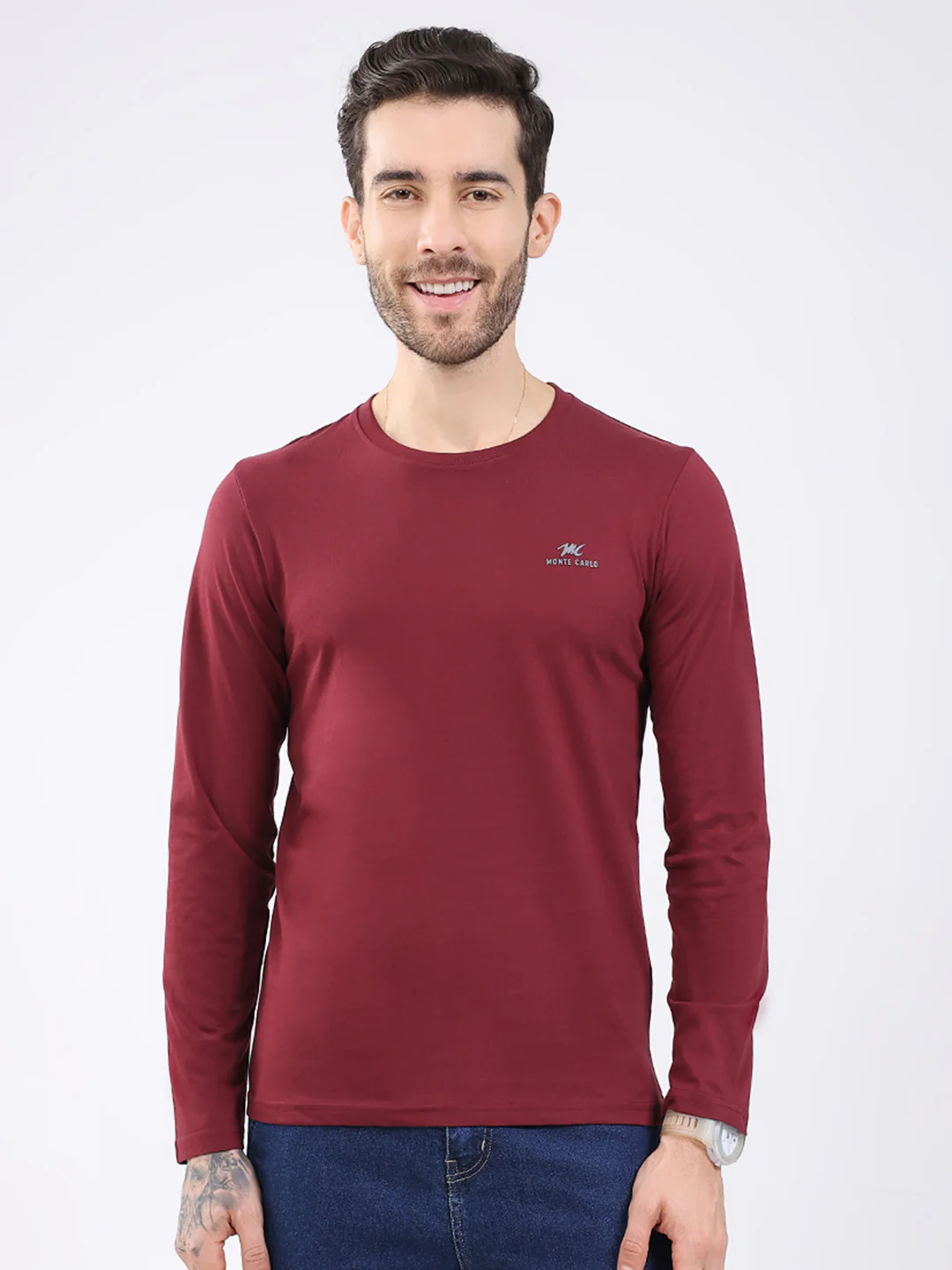 Men Black & Maroon Solid Round Neck Full Sleeve T-Shirt (Pack of 2) - Image 3