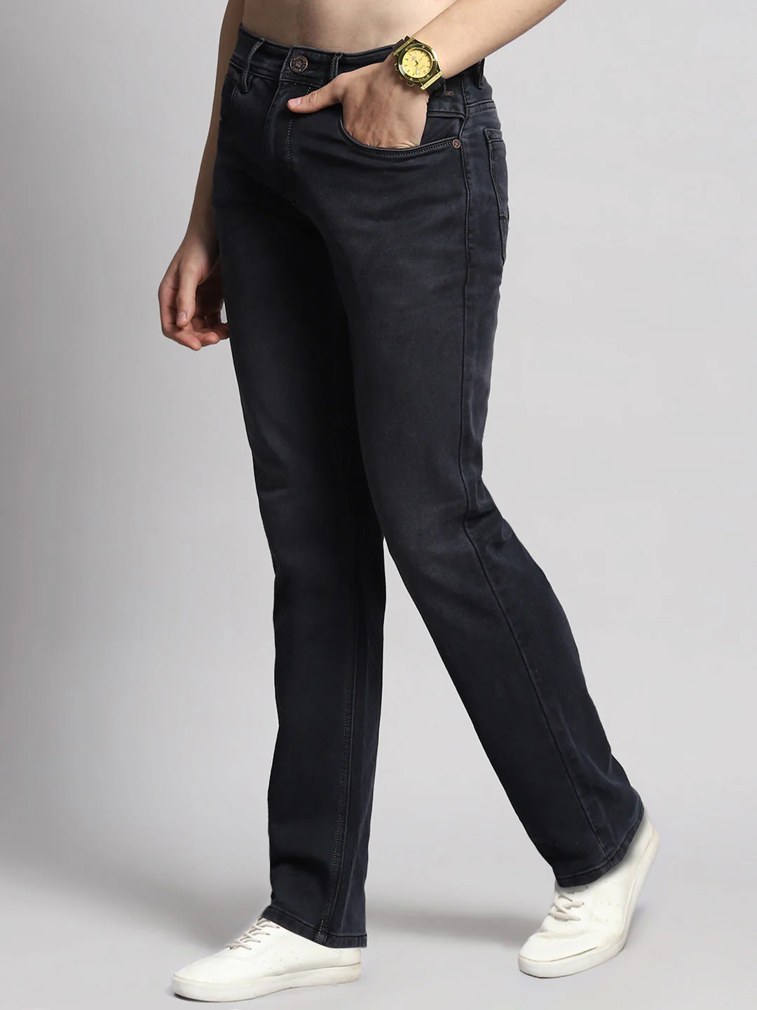 Men Black Normal Wash Straight Fit Denim - Image 5