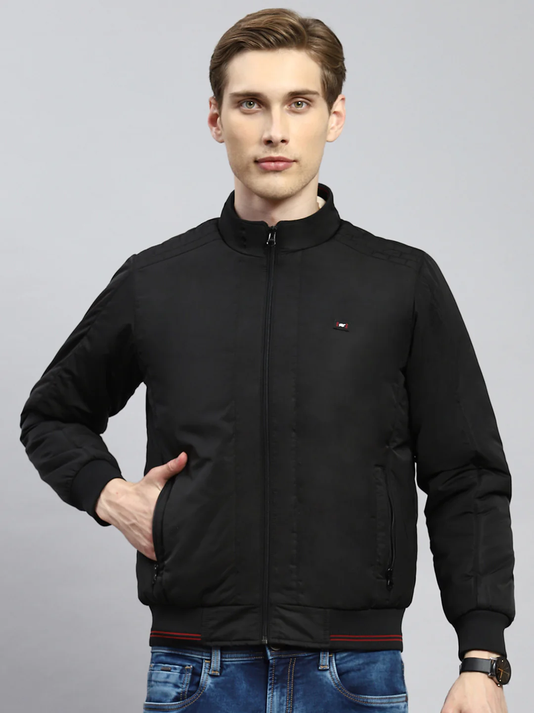Men Black Plain Jacket - Image 2