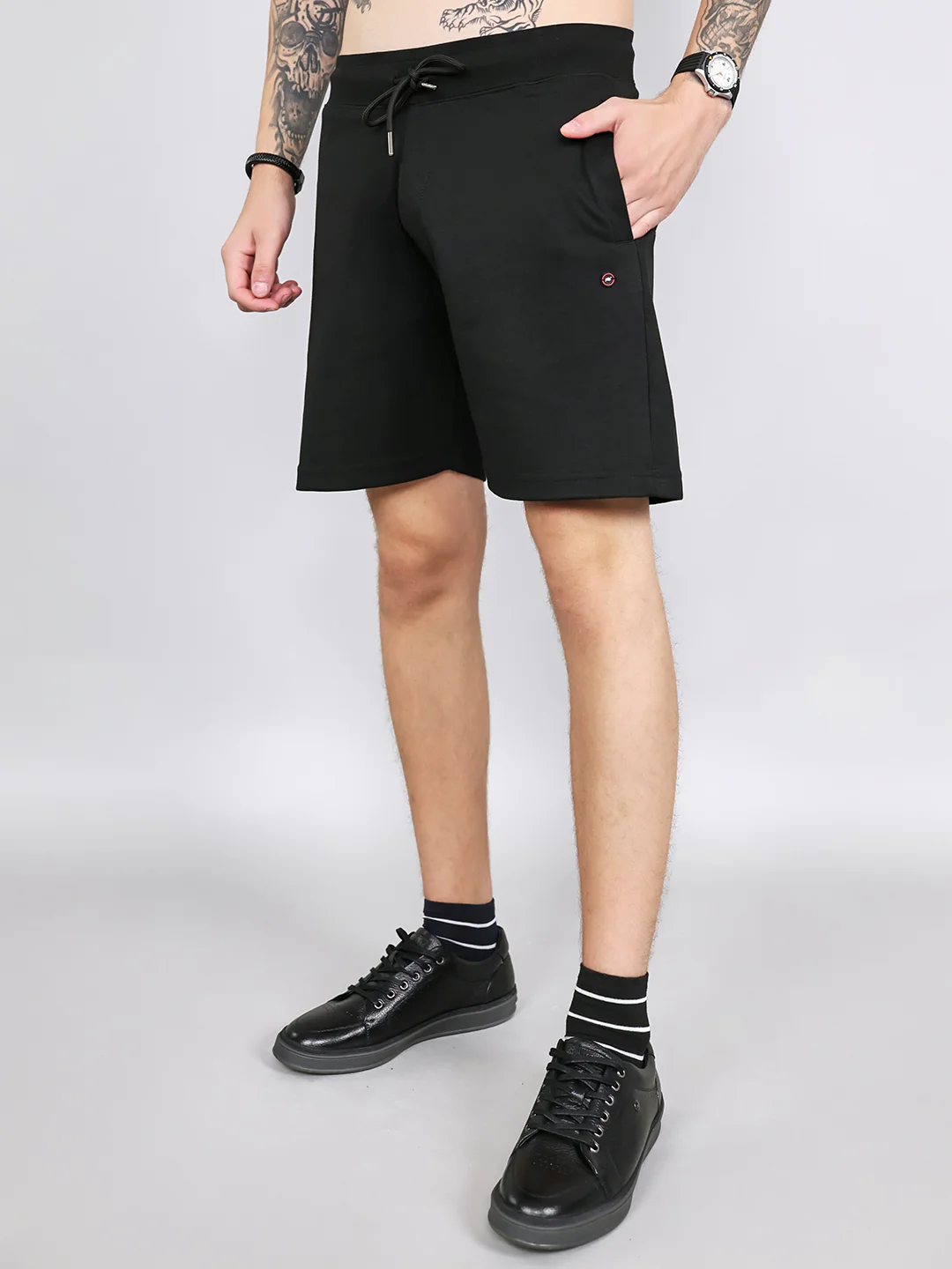 Men Black Plain Regular Fit Bermuda - Image 3