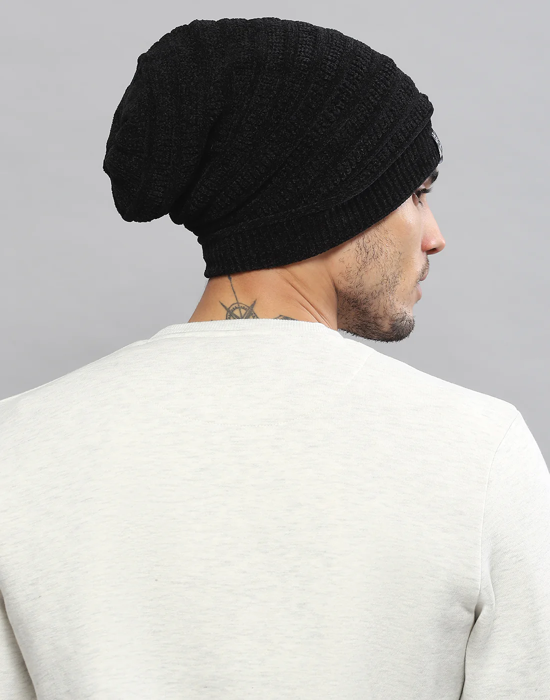 Men Black Printed Blend Wool Cap - Image 4