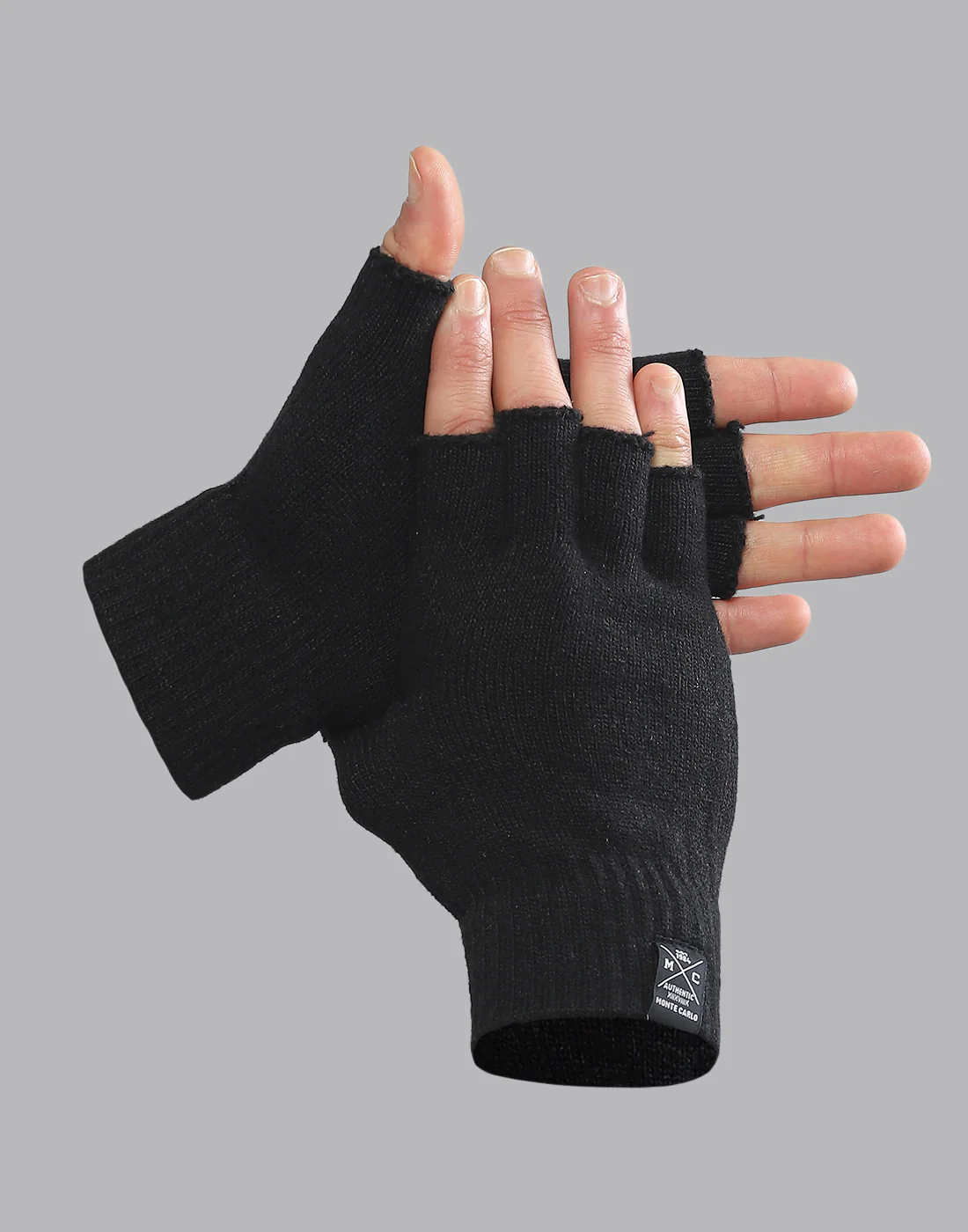 Men Black Printed Blend Wool Gloves - Image 2