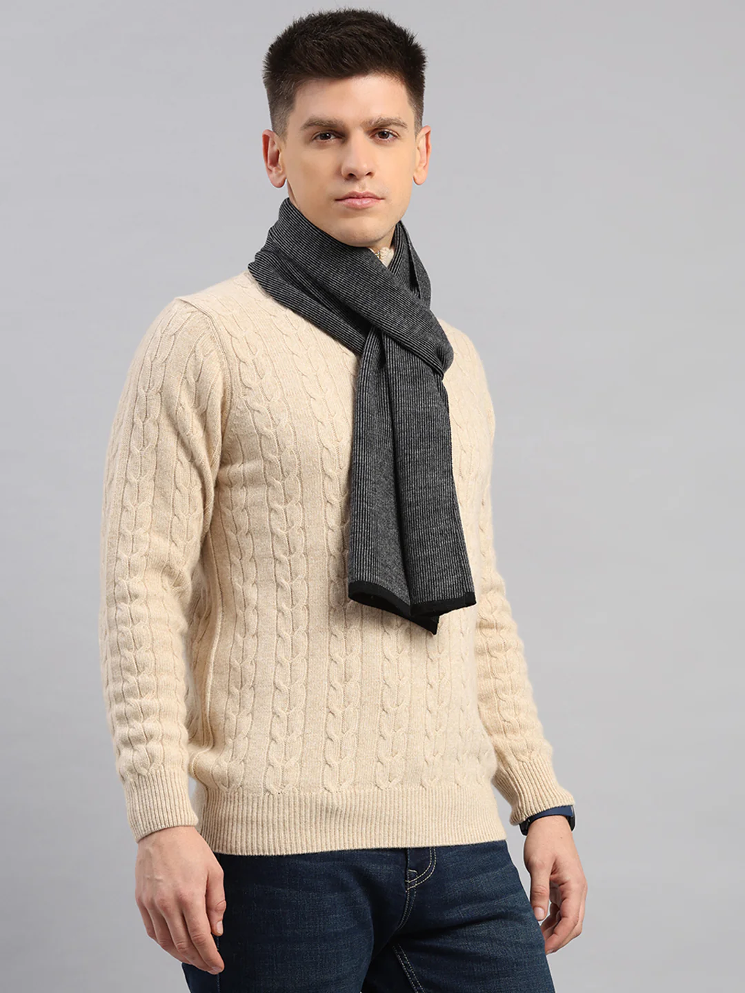 Men Black Printed Blend Wool Muffler - Image 4