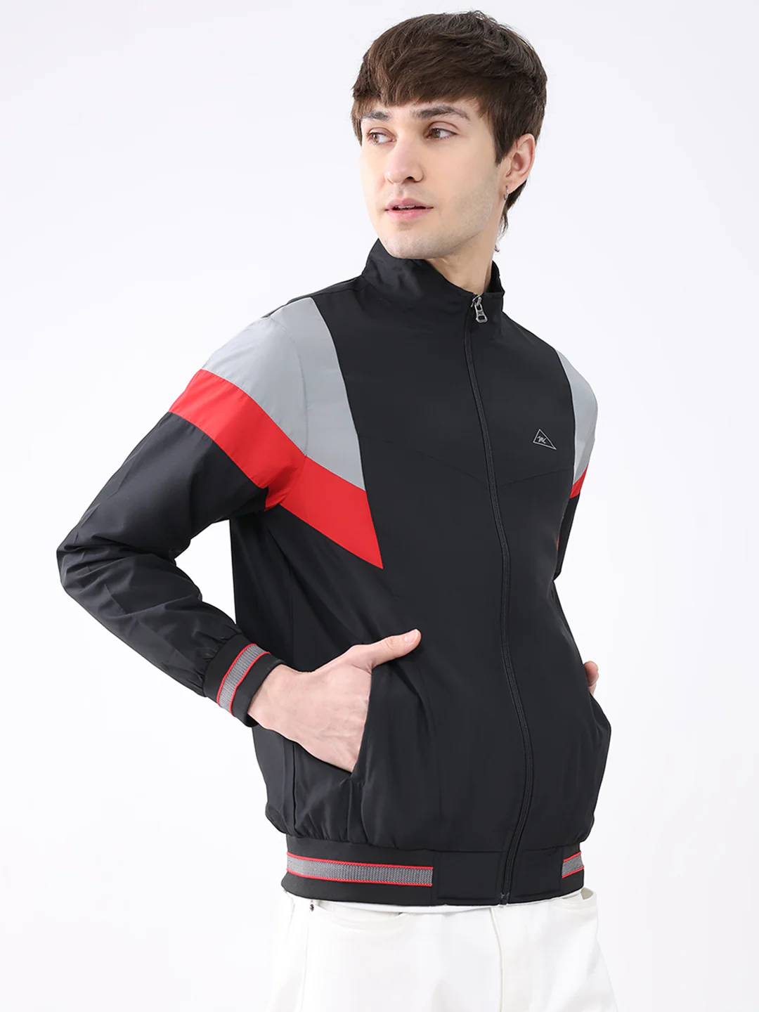 Men Black Printed Collar Full Sleeve Jacket - Image 4