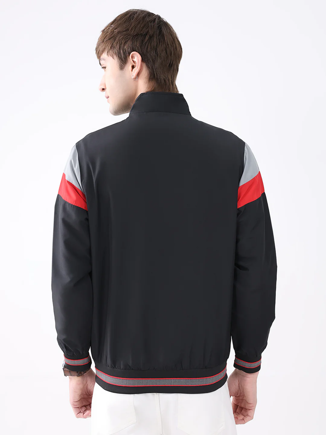 Men Black Printed Collar Full Sleeve Jacket - Image 5