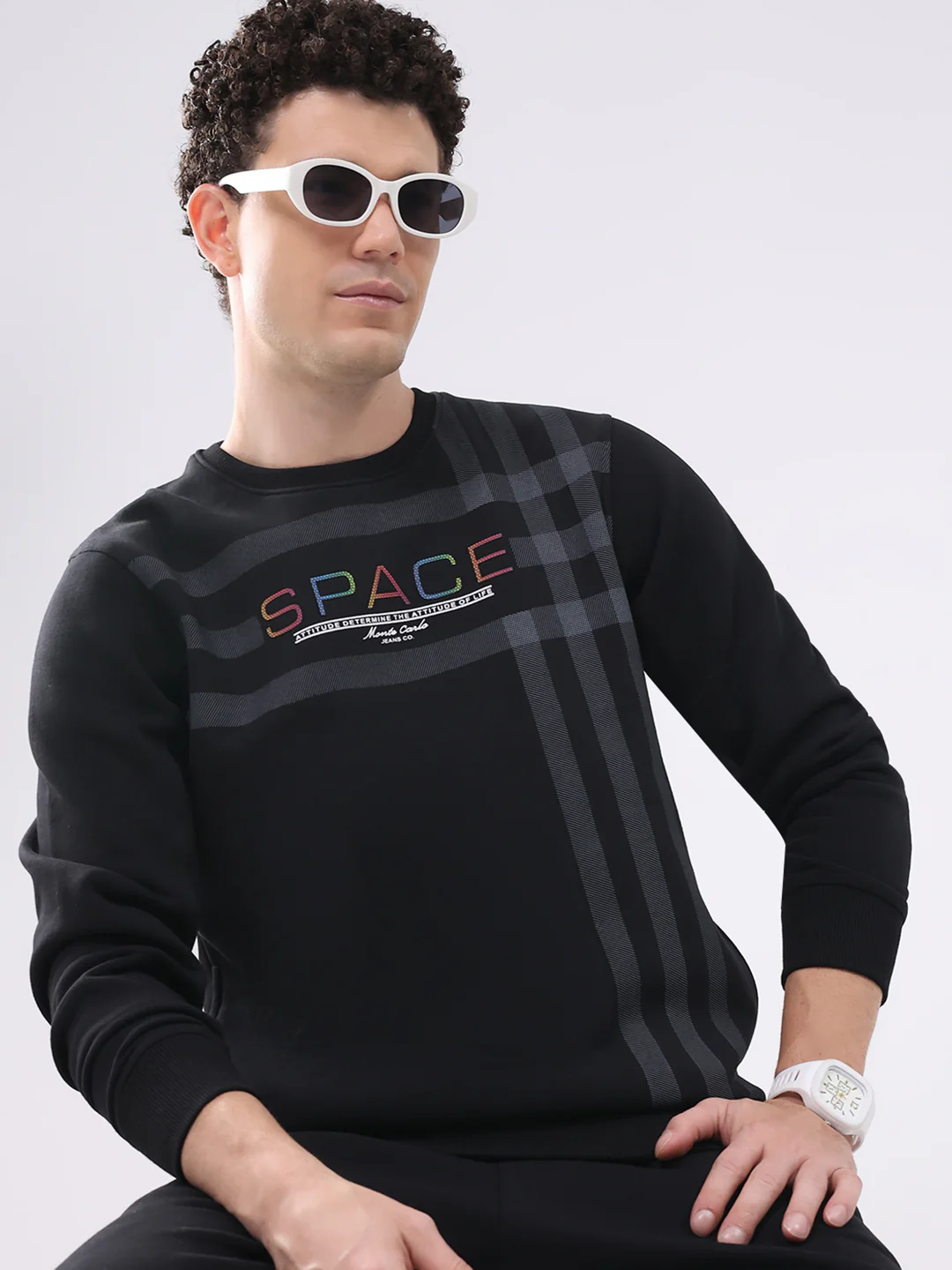 Men Black Printed Collar Full Sleeve Winter Tracksuit - Image 5