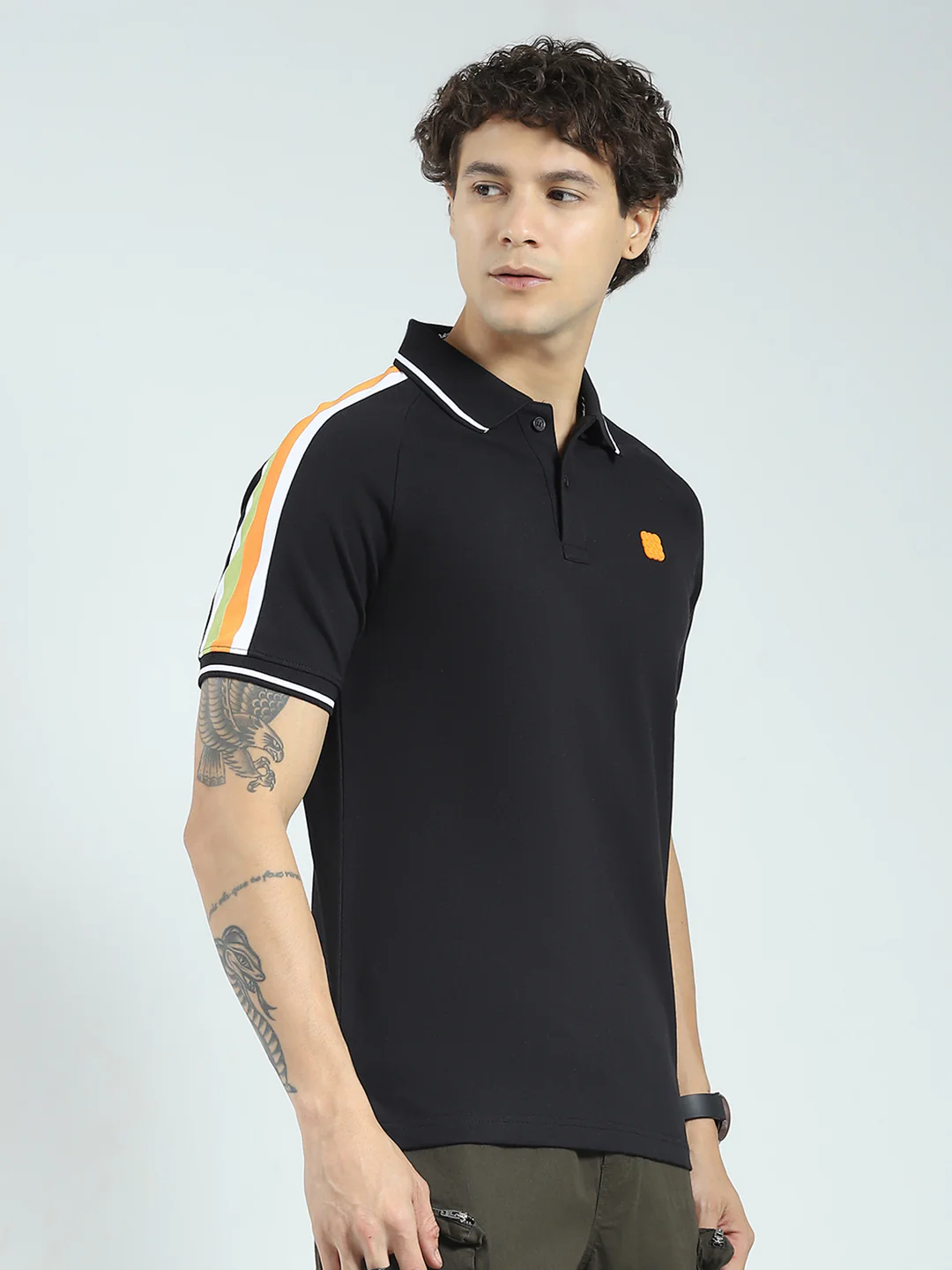 Rock.it Men Black Printed Collar Half Sleeve T-Shirt - Image 4