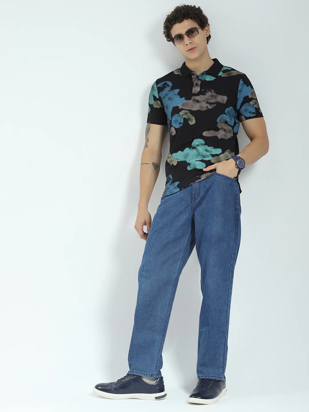 Rock.it Men Black Printed Collar Half Sleeve T-Shirt - Image 2