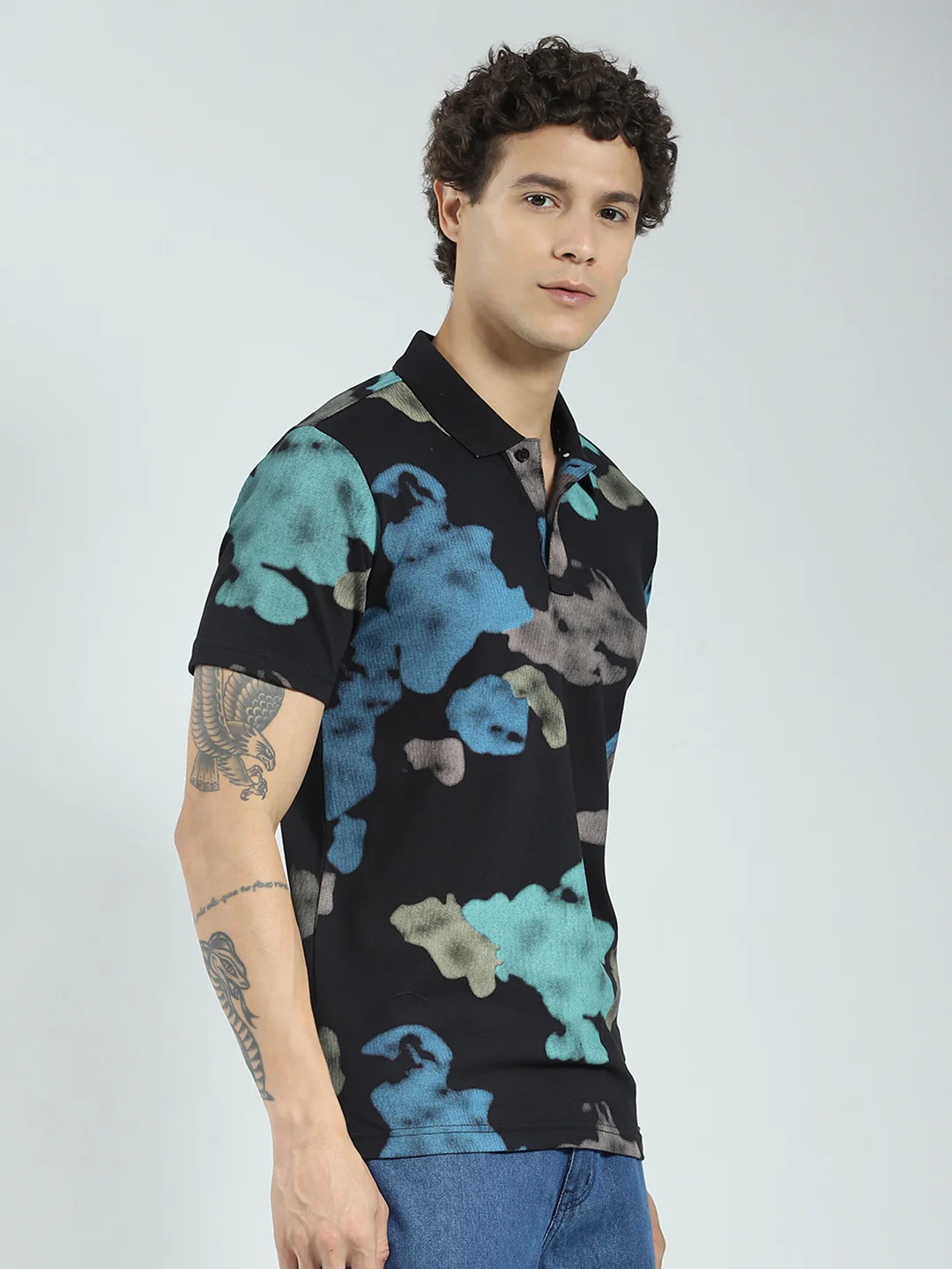 Rock.it Men Black Printed Collar Half Sleeve T-Shirt - Image 4