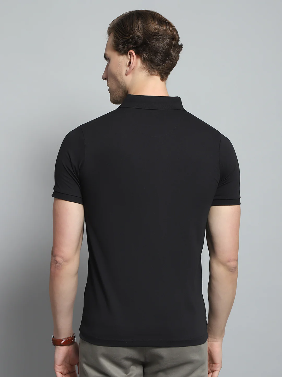 Men Black Printed Collar Half Sleeve T-Shirt - Image 5