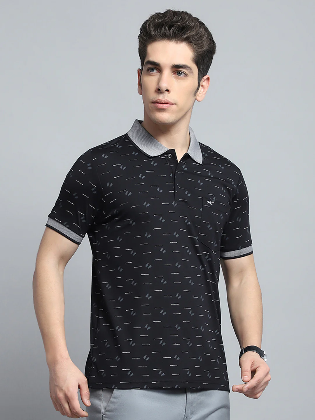 Men Black Printed Collar Half Sleeve T-Shirt - Image 4