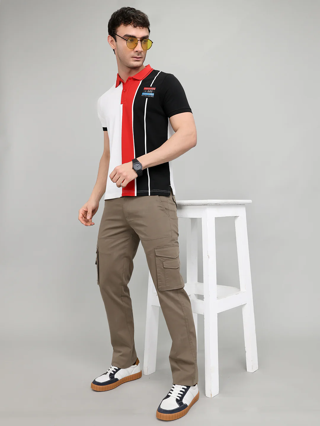Men Black Printed Collar Half Sleeve T-Shirt - Image 6
