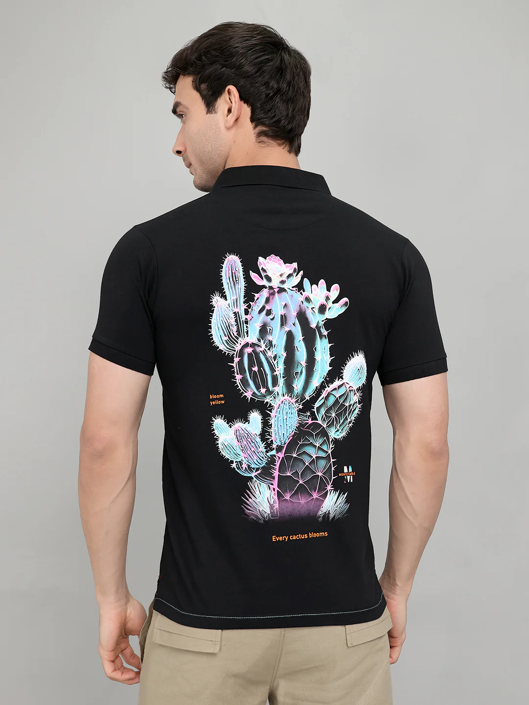 Men Black Printed Collar Half Sleeve T-Shirt - Image 5