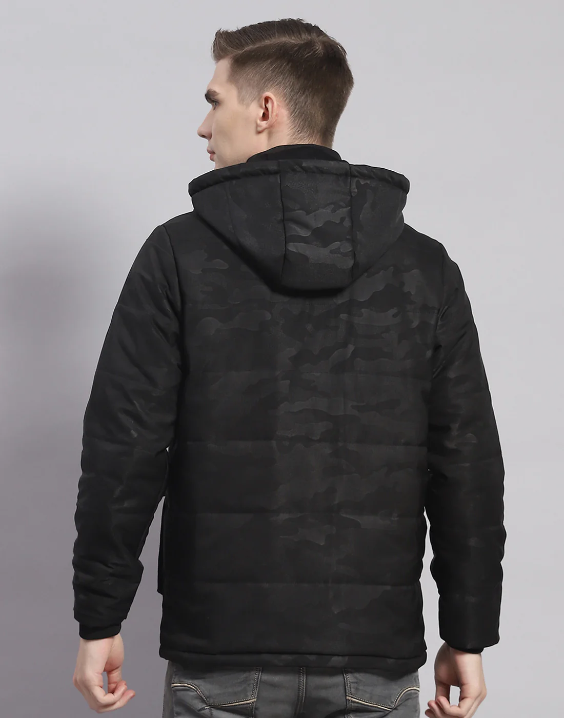 Men Black Printed Hooded Full Sleeve Jacket - Image 5