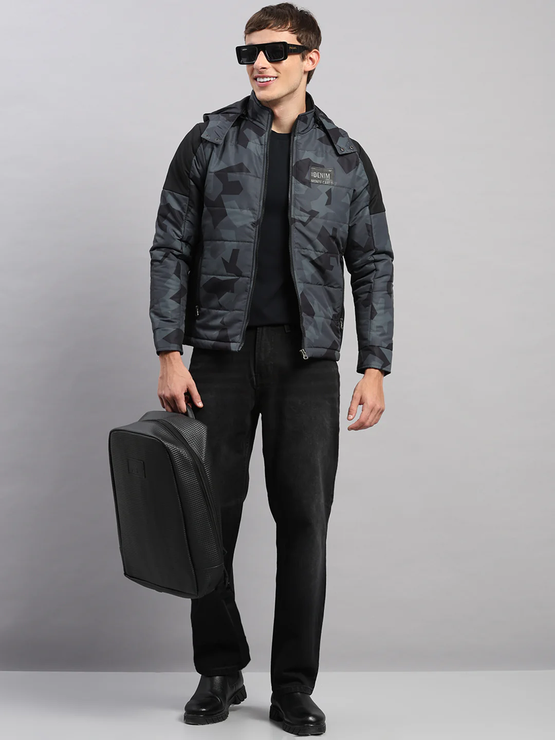 Men Black Printed Hooded Full Sleeve Jacket - Image 2